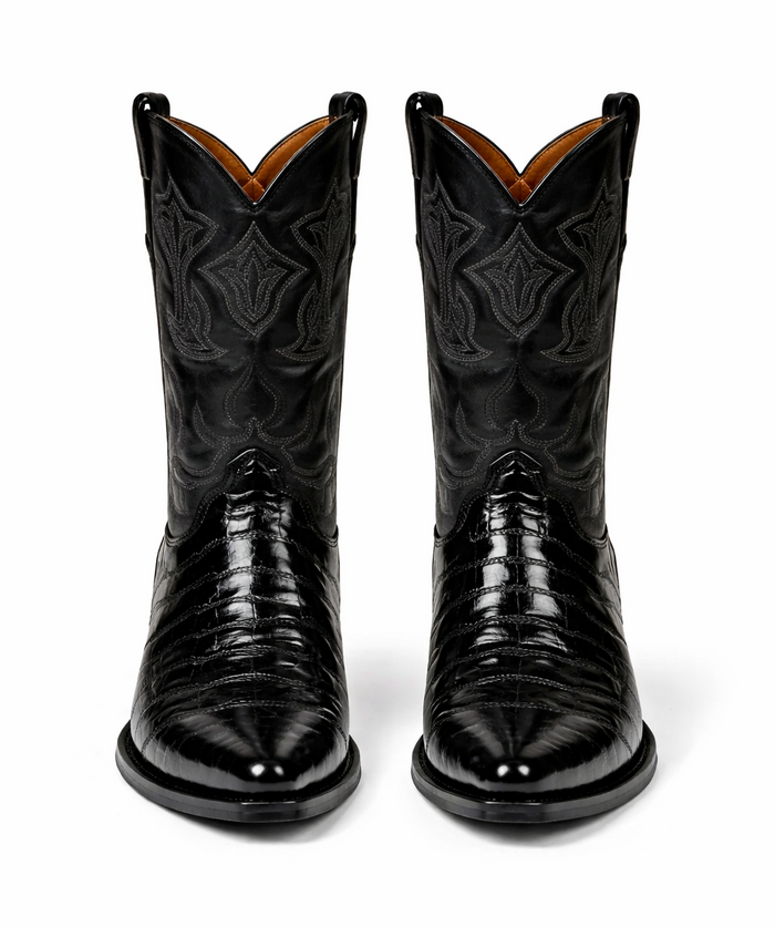 Mens Eel Cowboy Boot - "Black" Boot