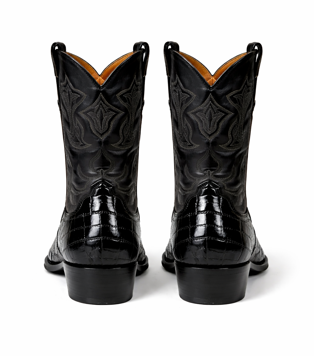 Mens Eel Cowboy Boot - "Black" Boot