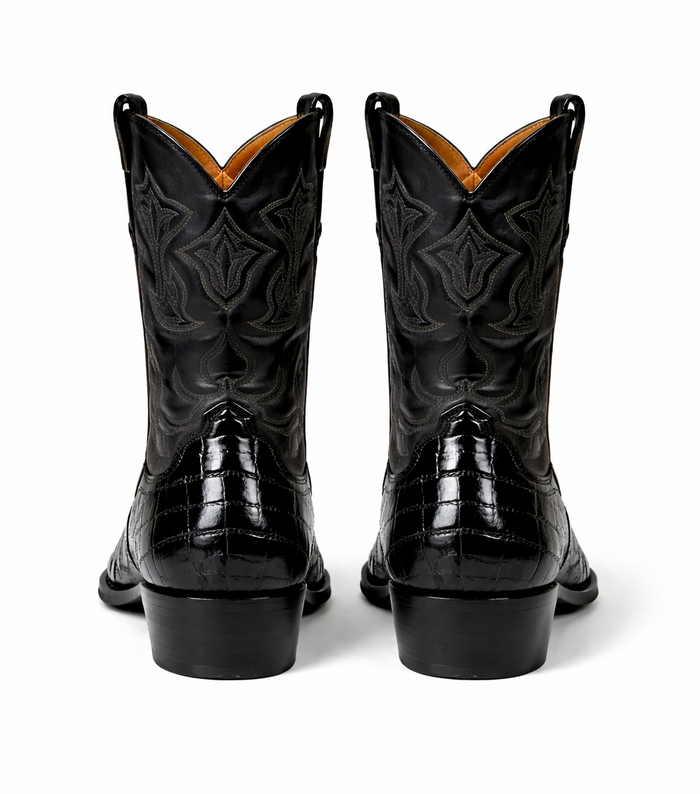 Mens Eel Cowboy Boot - "Black" Boot