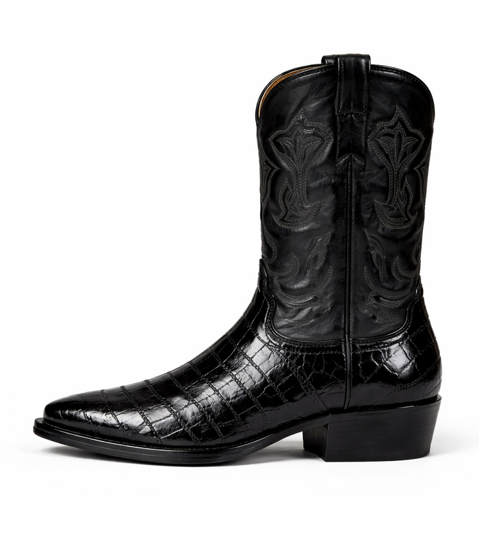 Mens Eel Cowboy Boot - "Black" Boot