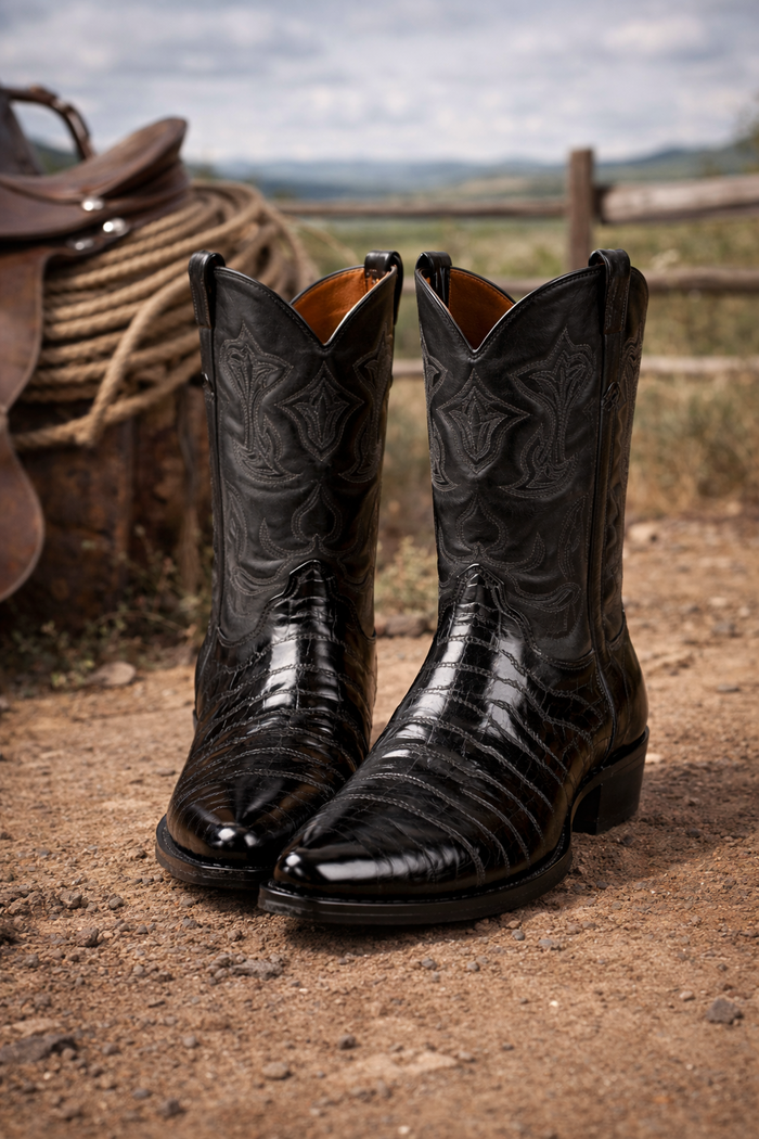 Mens Eel Cowboy Boot - "Black" Boot