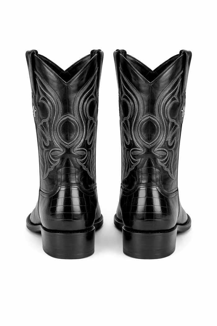 Mens Eel Cowboy Boot - "Black" Boot