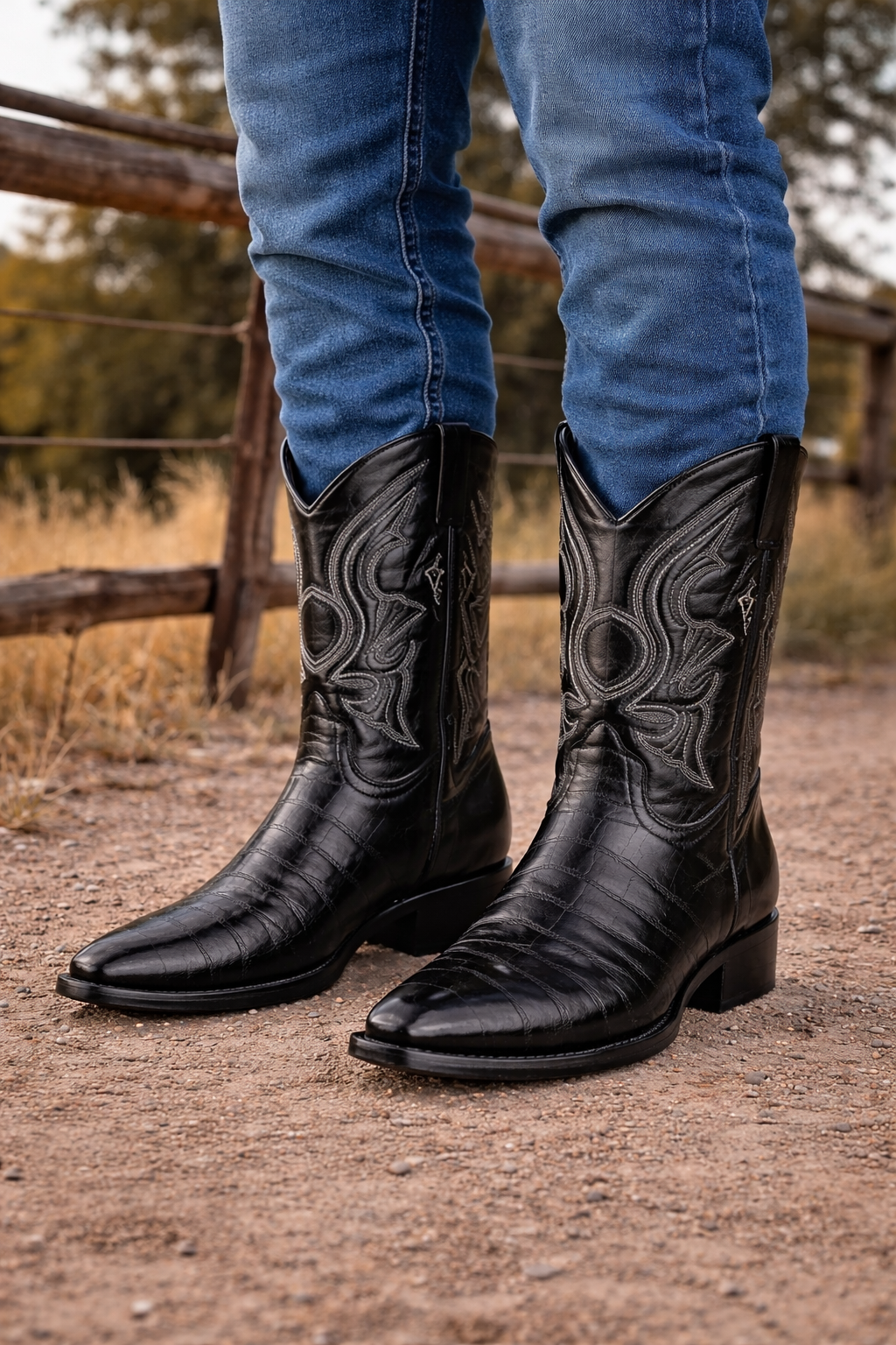 Mens Eel Cowboy Boot - "Black" Boot