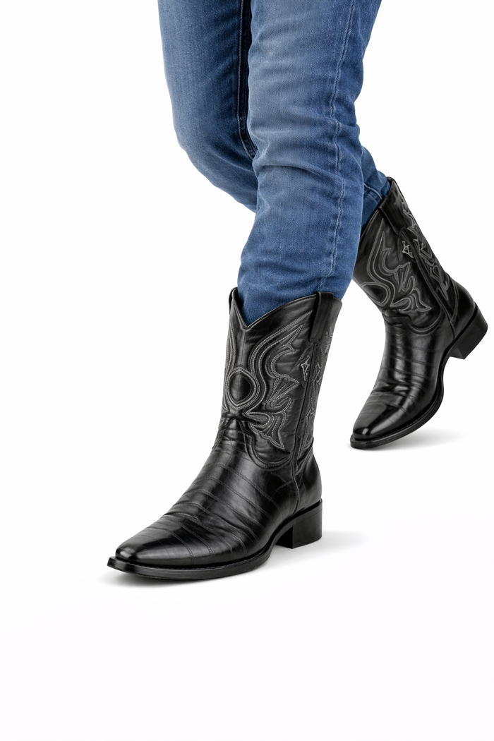 Mens Eel Cowboy Boot - "Black" Boot