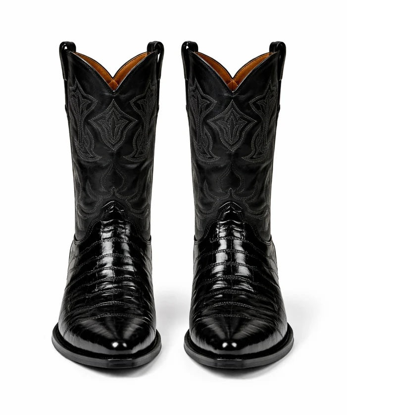 Mens Eel Cowboy Boot - "Black" Boot