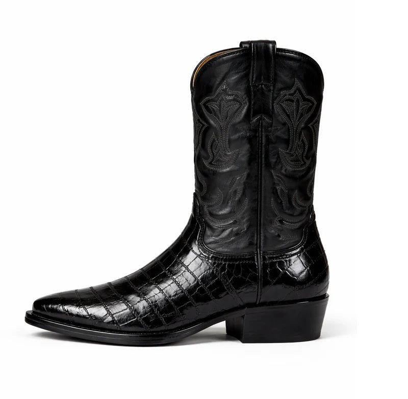 Mens Eel Cowboy Boot - "Black" Boot