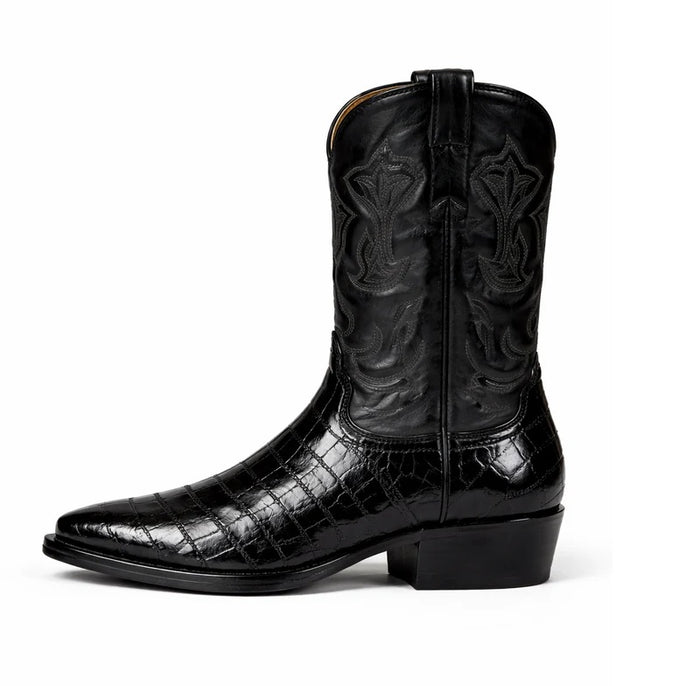 Mens Eel Cowboy Boot - "Black" Boot