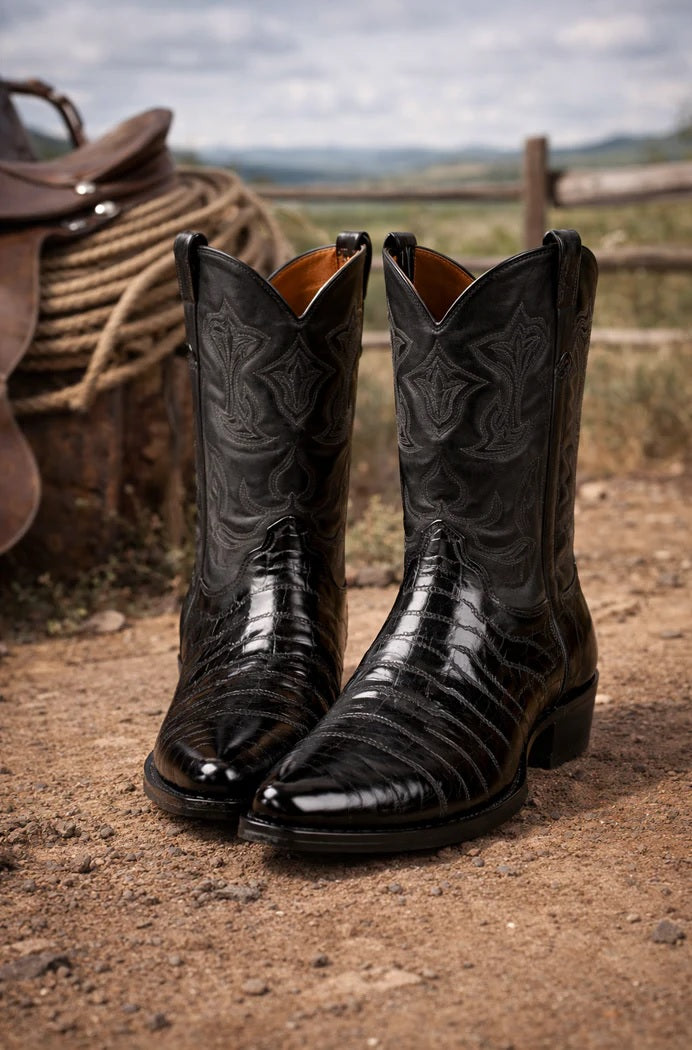 Mens Eel Cowboy Boot - "Black" Boot
