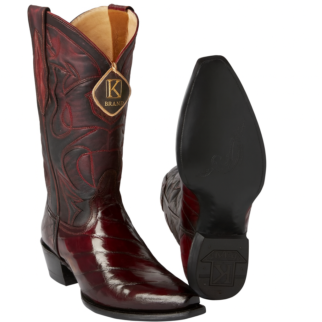Mens Eel Cowboy Boot - "Burgundy" Boot