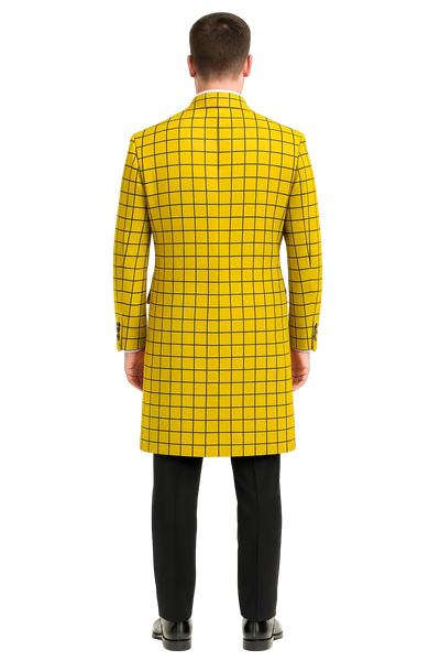 Men's Plaid Wool Peacoat in Yellow