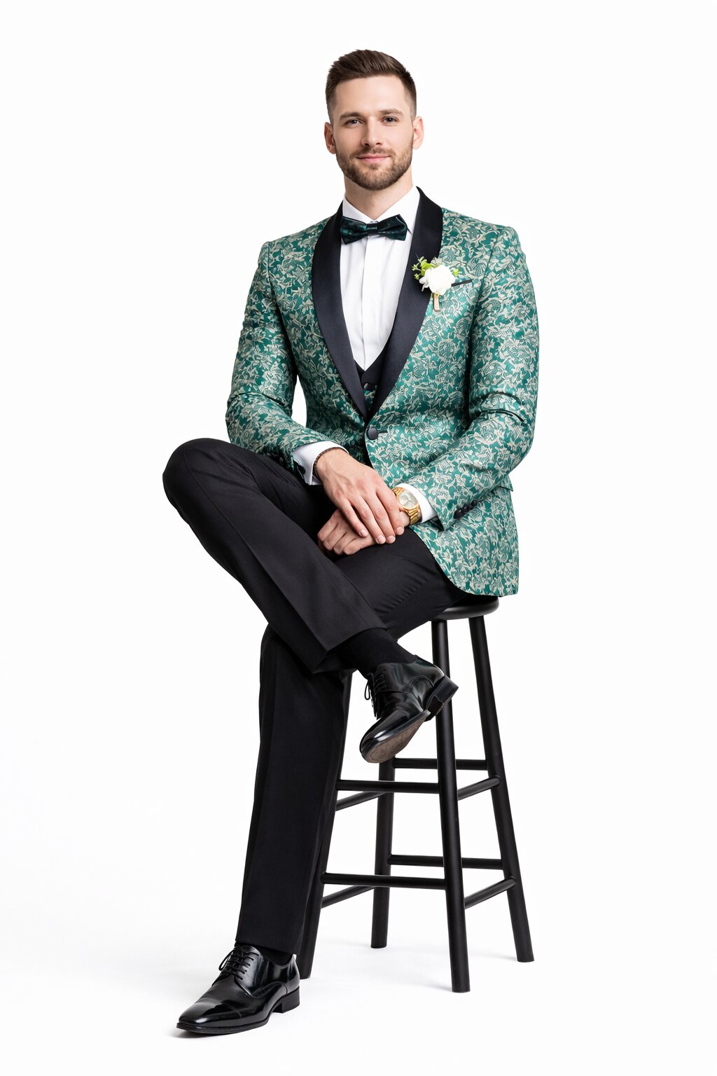 Emerald Green Paisley Tuxedo Suit for Men
