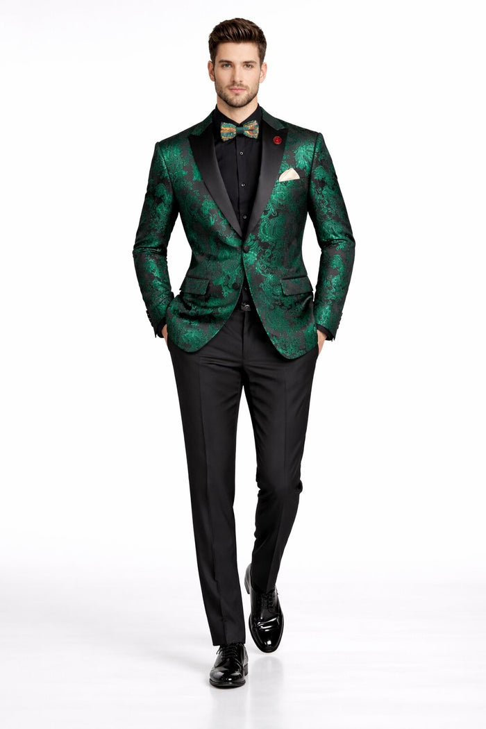 Emerald Green Paisley Tuxedo Suit - Prom Floral Tuxedo Suit - Groom Wedding Suit