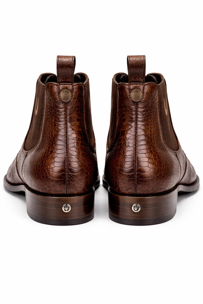 Men's Handmade Brown Vestigium Genuine Ostrich Leg Chelsea Boots