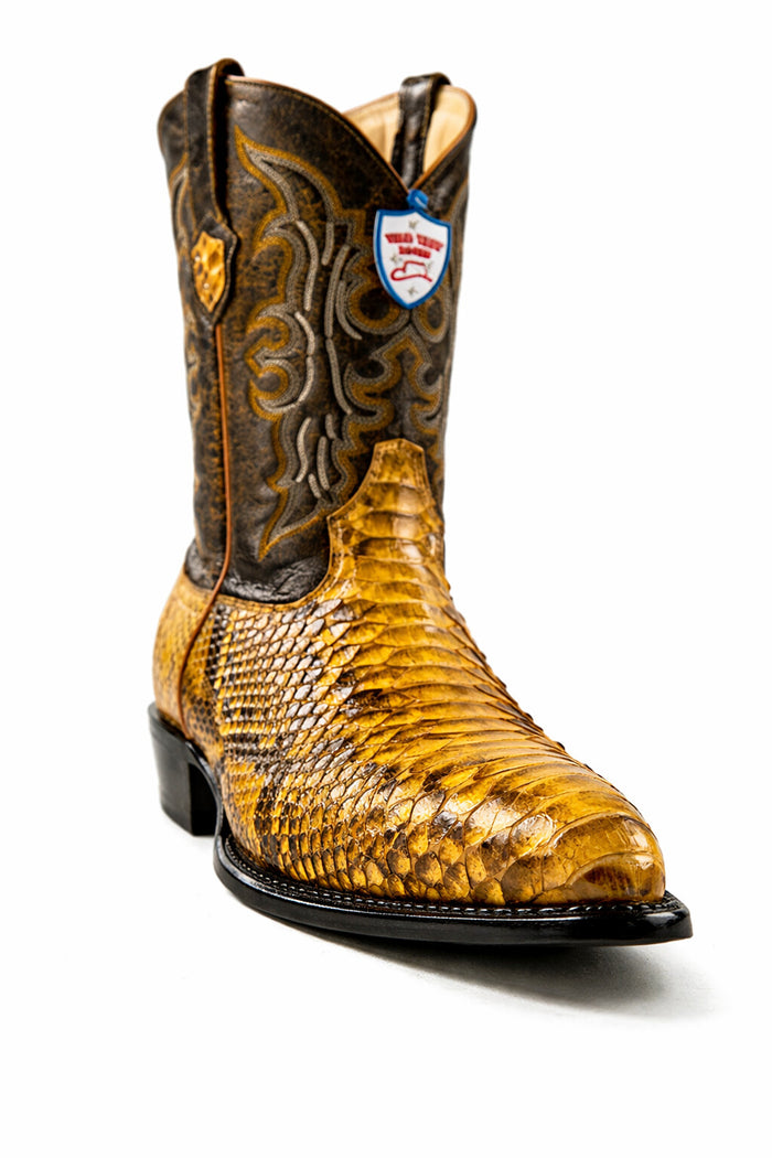 Python Skin Yellow Gold J Toe Boots for Men