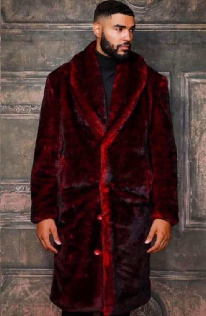 Men's Black Faux Fur Overcoat