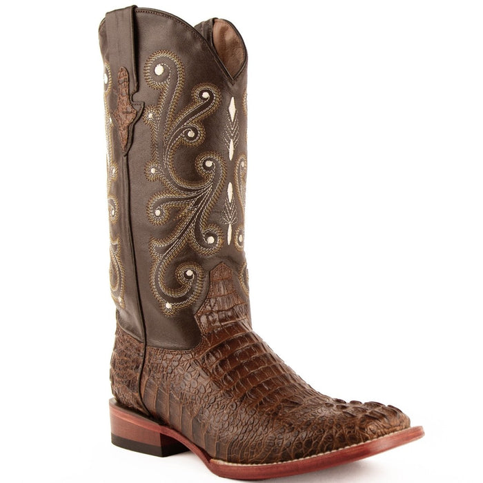 Ferrini Caiman Crocodile Print Boots Handcrafted Rust