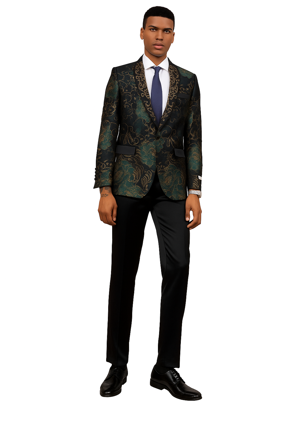 Stacy Adams Green & Gold Floral Tuxedo Jacket