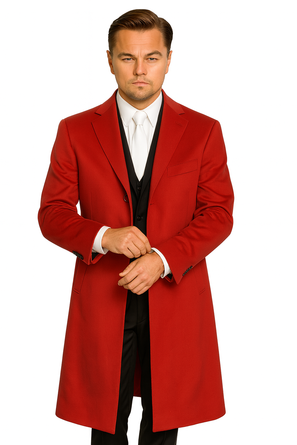 Three-Button Red Wool Dress Overcoat