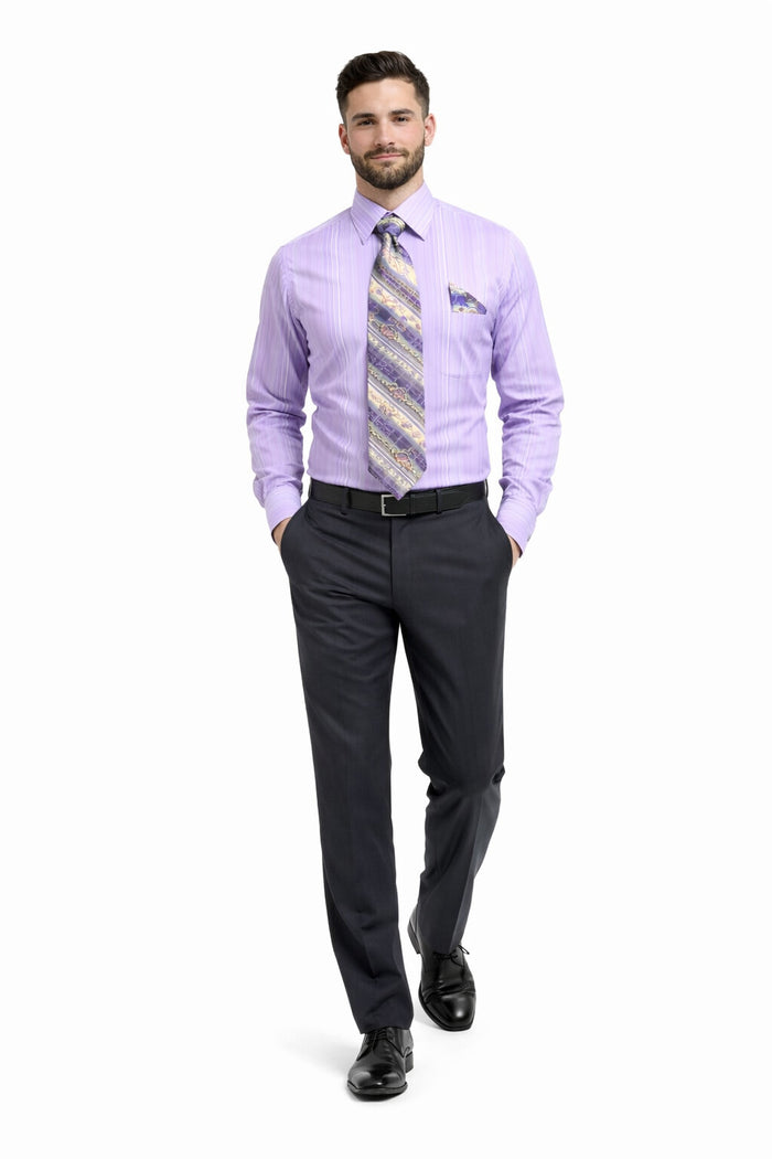 Tonal Stripe French Cuff Shirt Set - Lavender