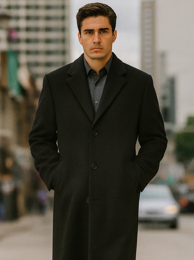 Men's Full Length Long Men's Dress Topcoat - Winter coat in Cashmere Blend