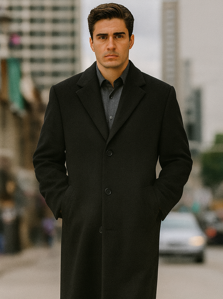 Men's Full Length Long Men's Dress Topcoat - Winter coat in Cashmere Blend