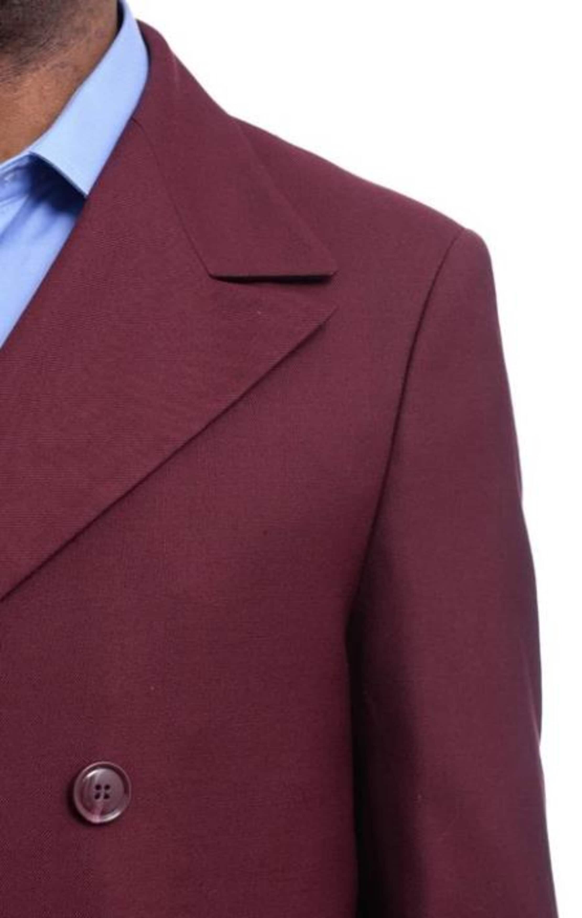 Burgundy Wool Double Breasted Trench Coat