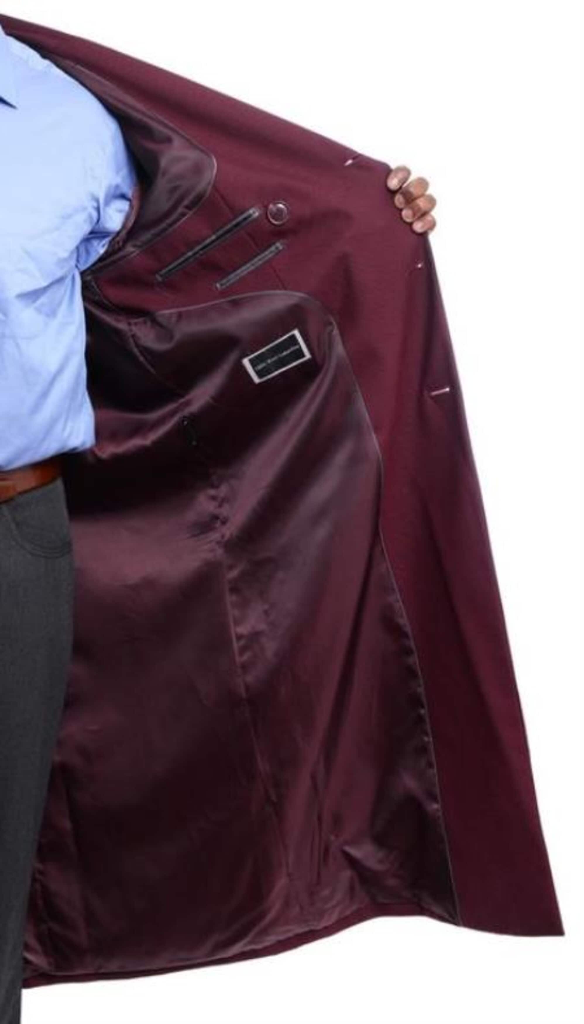 Burgundy Wool Double Breasted Trench Coat