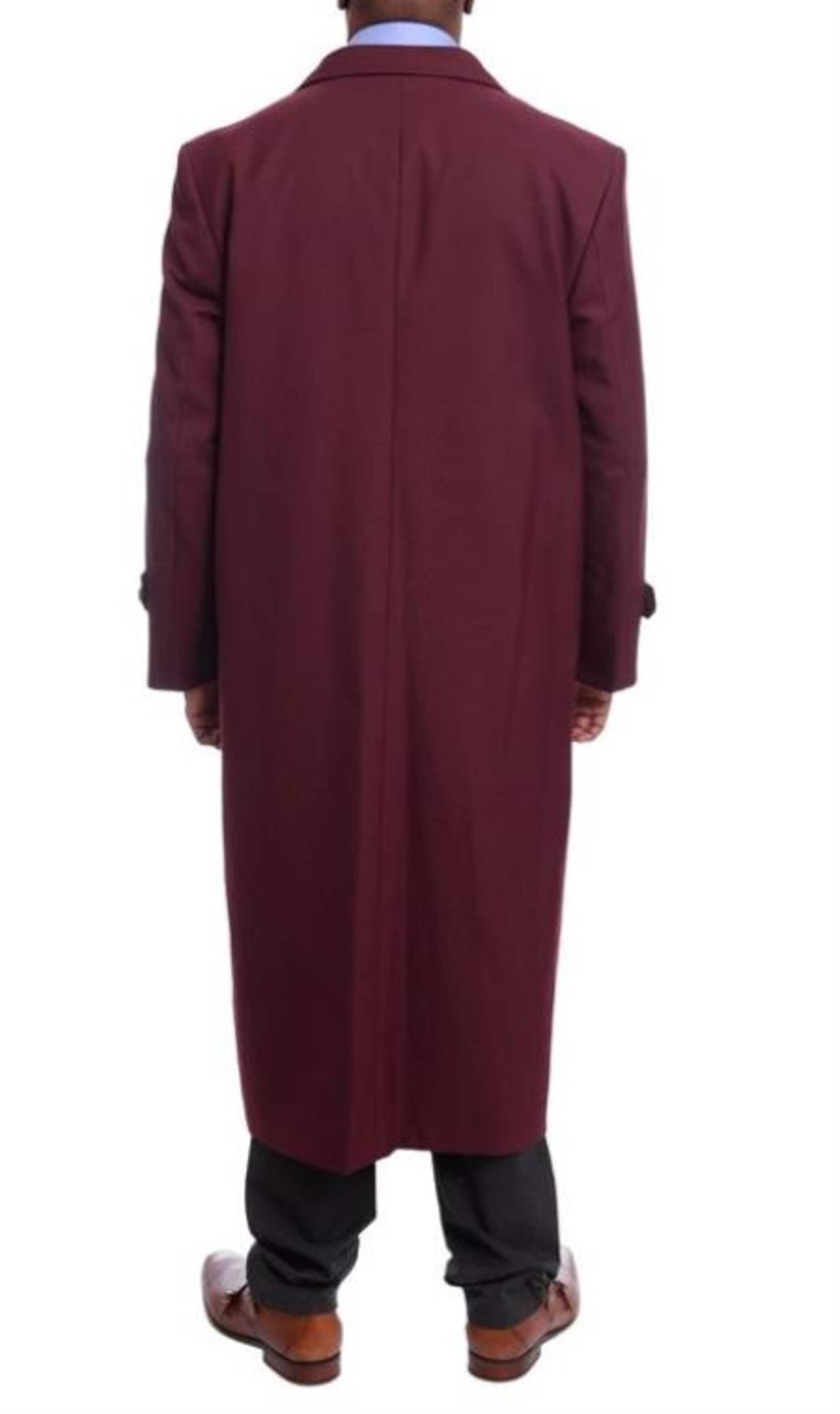 Burgundy Wool Double Breasted Trench Coat