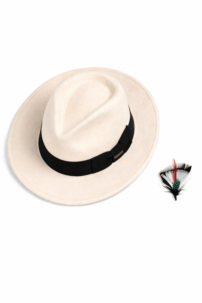 Gangster Wool Fedora Hat With Removable Feather