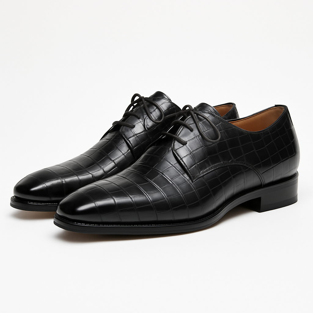 Men's Black Alligator Derby Lace-Ups by Mezlan