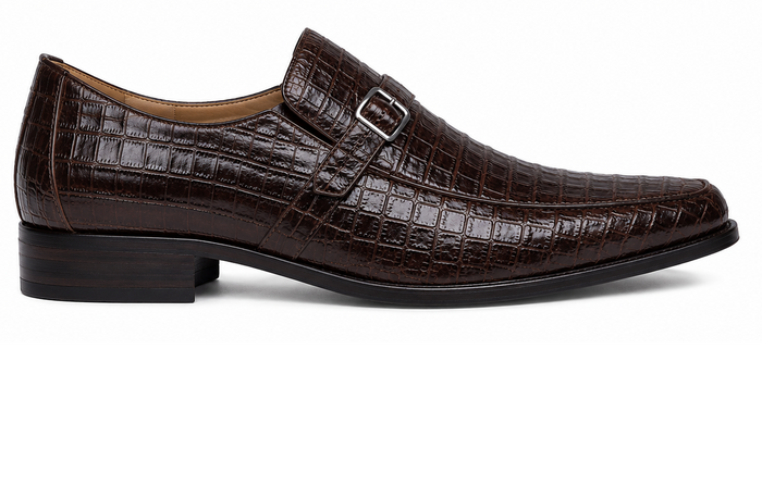 Men's Genuine Crocodile Los Altos Lizard Style Brown Dress Shoes
