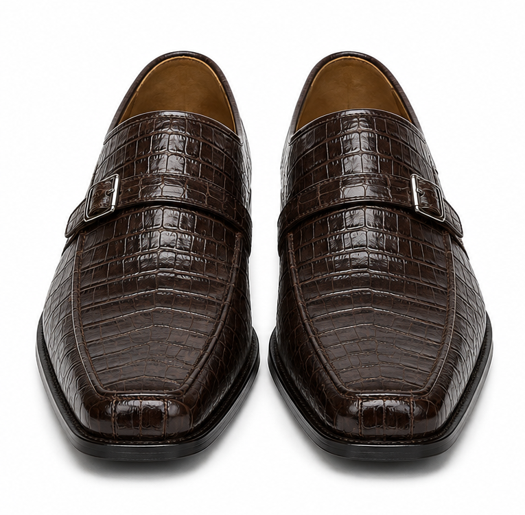 Men's Genuine Crocodile Los Altos Lizard Style Brown Dress Shoes