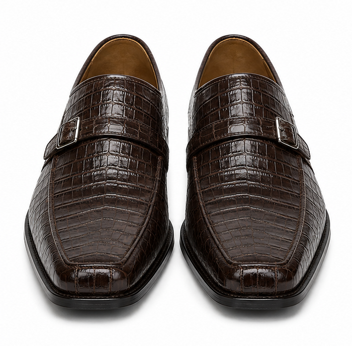 Men's Genuine Crocodile Los Altos Lizard Style Brown Dress Shoes