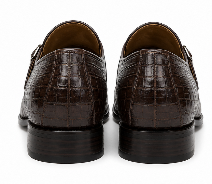 Men's Genuine Crocodile Los Altos Lizard Style Brown Dress Shoes
