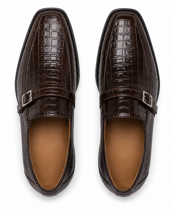 Men's Genuine Crocodile Los Altos Lizard Style Brown Dress Shoes