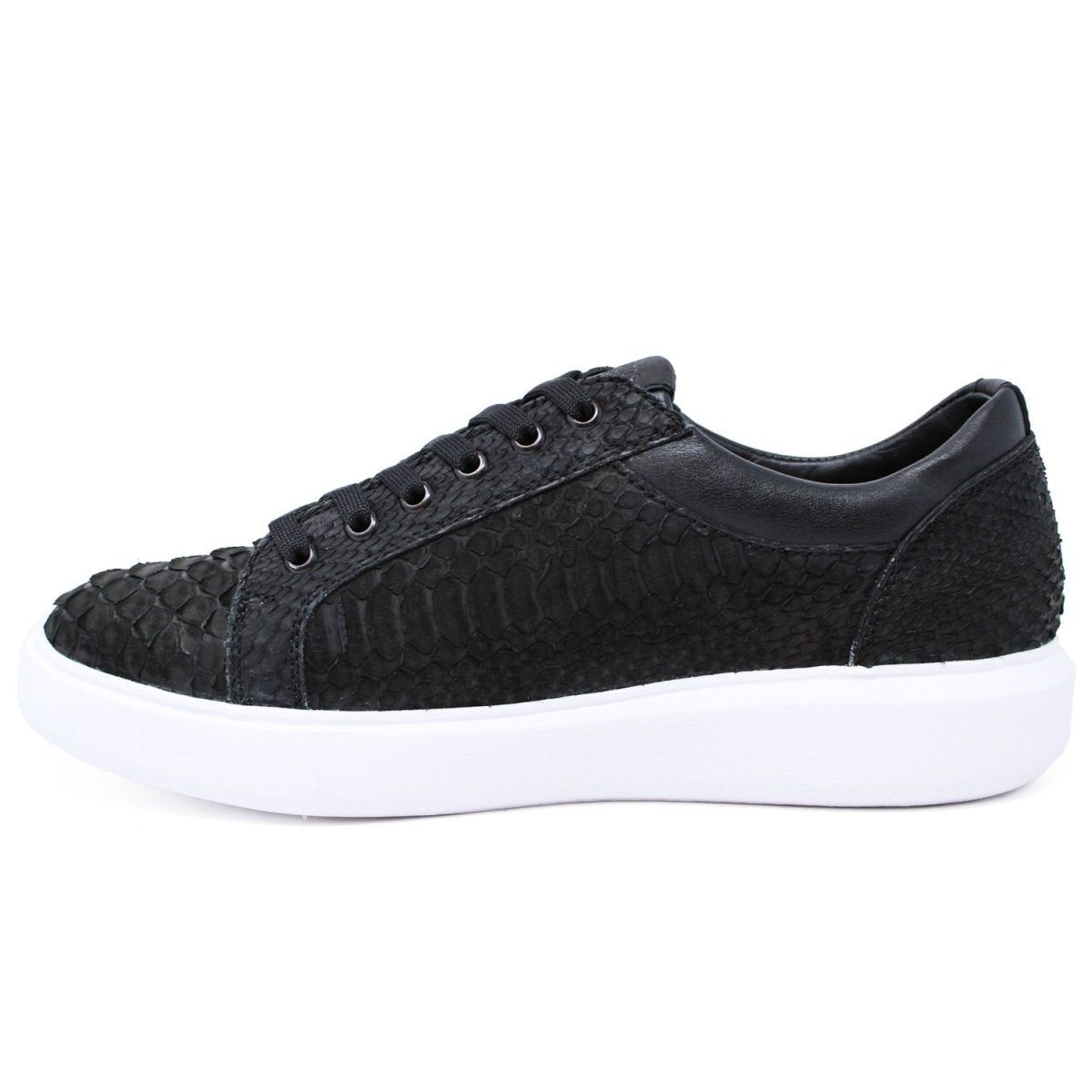 Men's Black Python Skin Low Top Sneakers