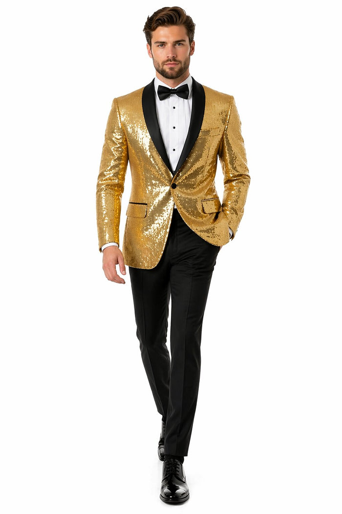 Mens Gold Sequin Tuxedo Blazer