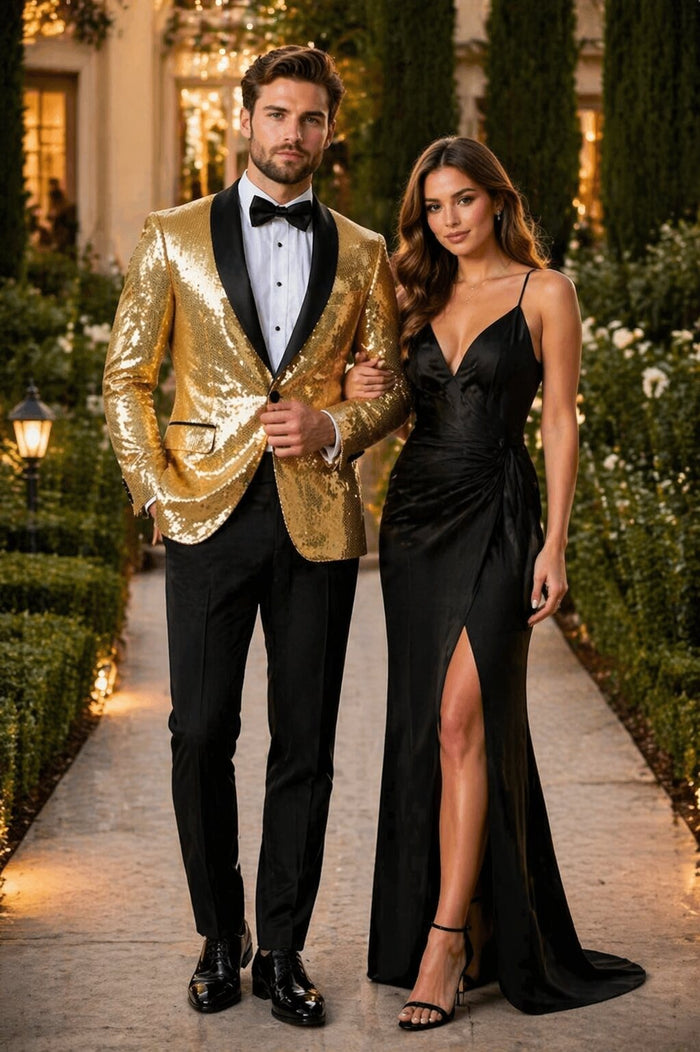 Mens Gold Sequin Tuxedo Blazer