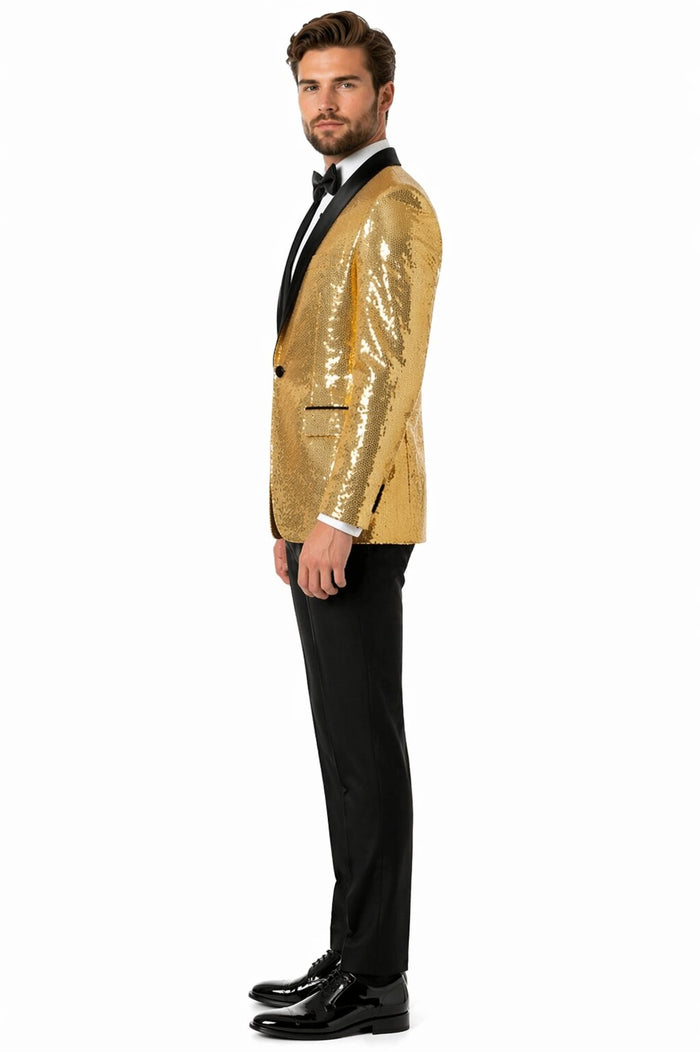 Mens Gold Sequin Tuxedo Blazer