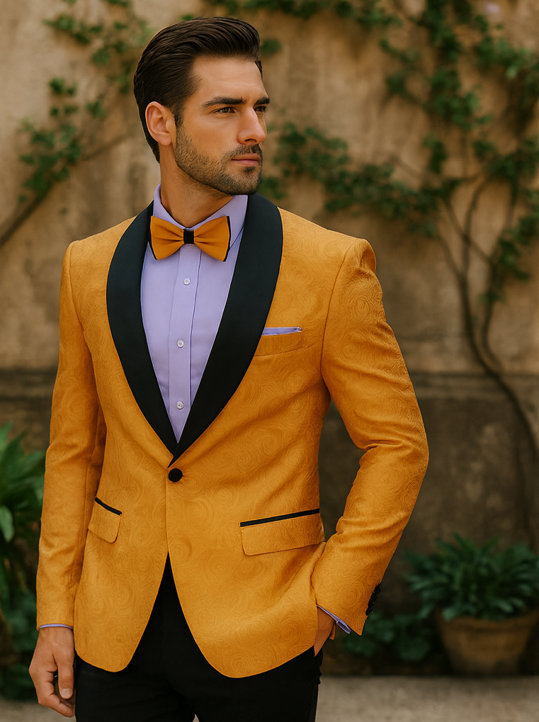 Gold Tuxedo Jacket with Black Shawl Lapel
