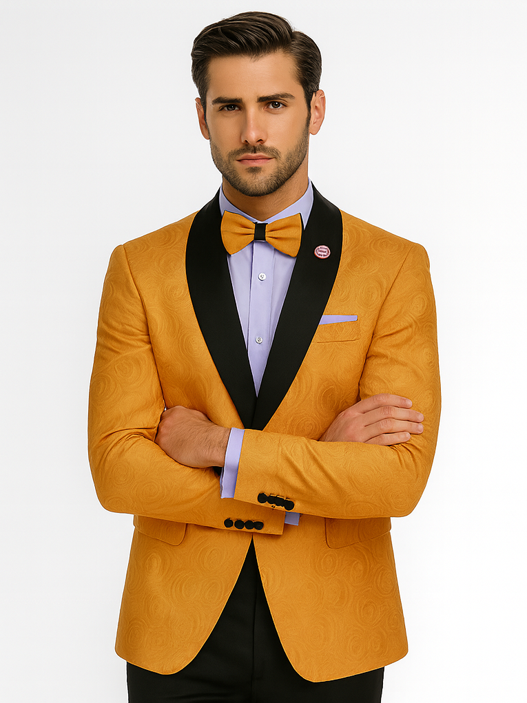 Gold Tuxedo Jacket with Black Shawl Lapel