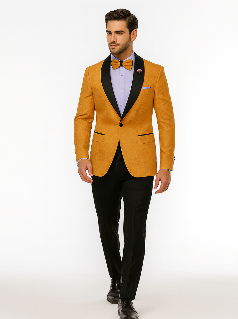 Gold Tuxedo Jacket with Black Shawl Lapel