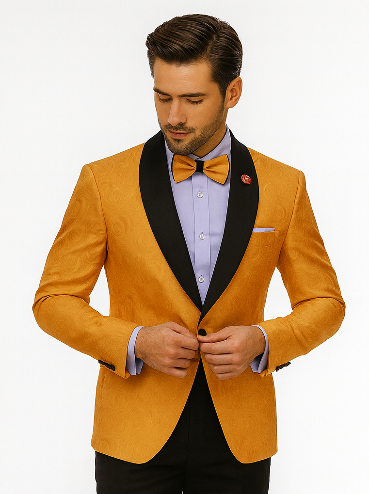 Gold Tuxedo Jacket with Black Shawl Lapel