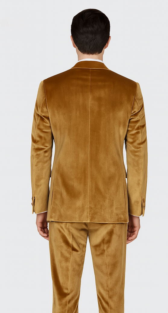 Gold Velvet Peak Lapel Skinny Suit by Tazzio