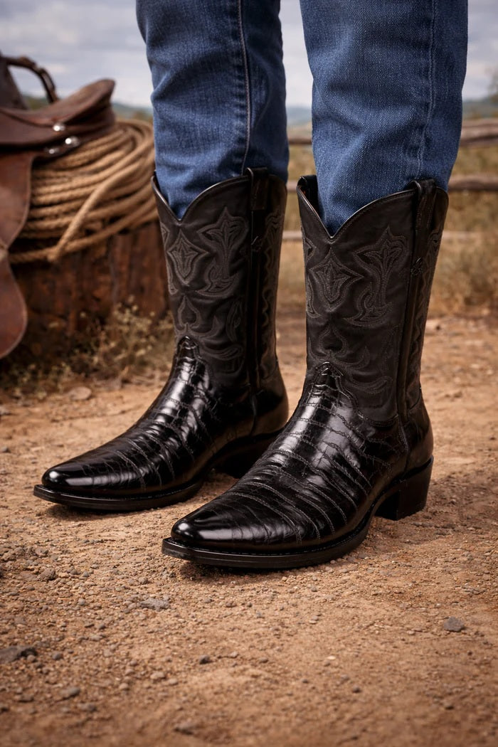 Men's Gray Dress Cowboy Boot Cheap Priced For Sale Online Genunie Eel King Exotic Boots Snip Toe- Botas De Anguila
