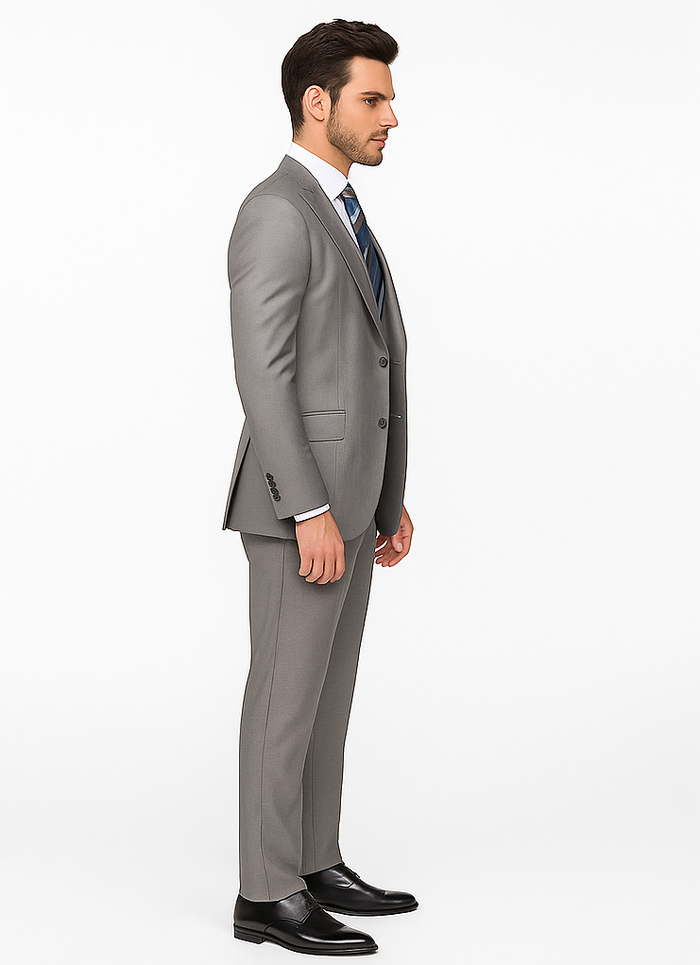 Men’s Gray Slim Fit 3-Piece Suit by Rossiman - With Vest & Tailored Trousers – Italian-Inspired Modern Elegance