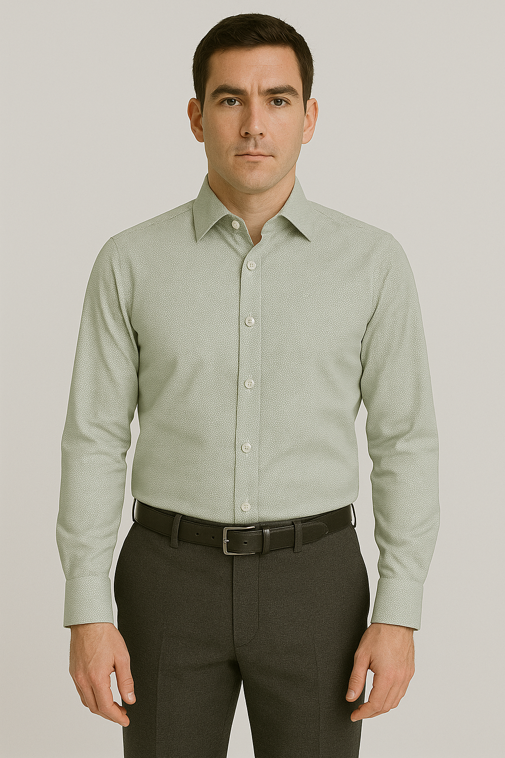 Mens Outlet Long Sleeve 100% Cotton Shirt - Green