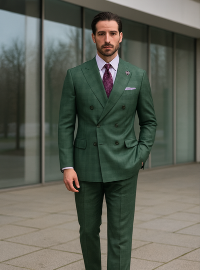 Men’s Green Groom Suit – Elegant Double-Breasted Formalwear