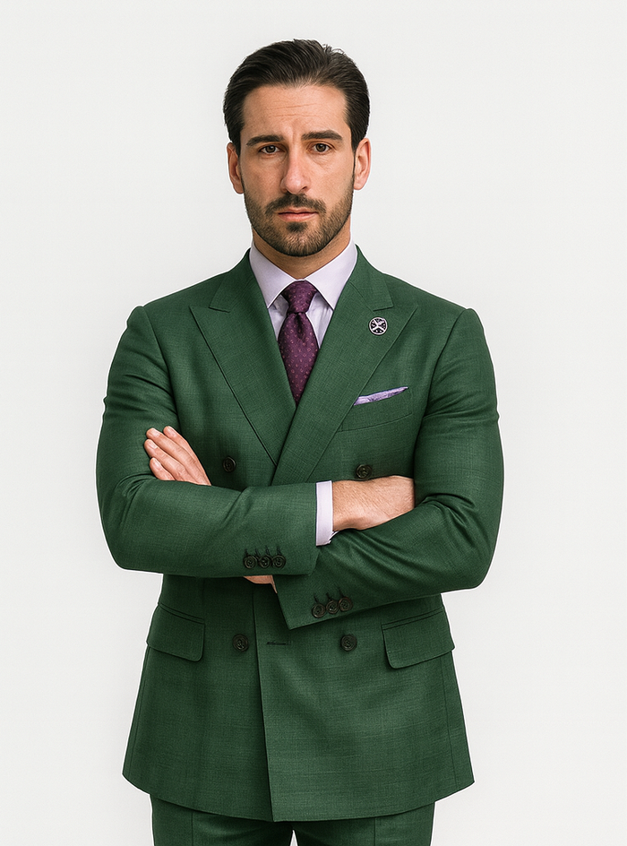 Men’s Green Groom Suit – Elegant Double-Breasted Formalwear