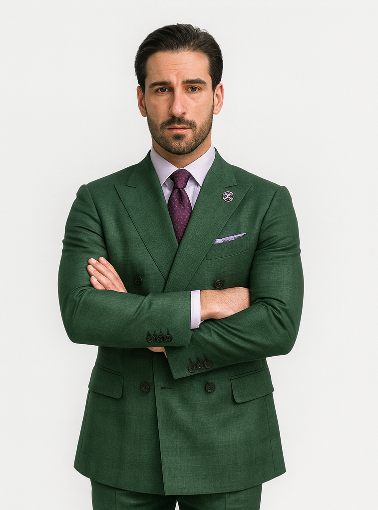 Men’s Green Double-Breasted Suit - Formal Tailoring